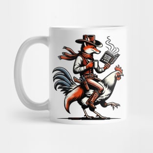 Cowboy Fox Drinking Coffee and Reading A Book Mug